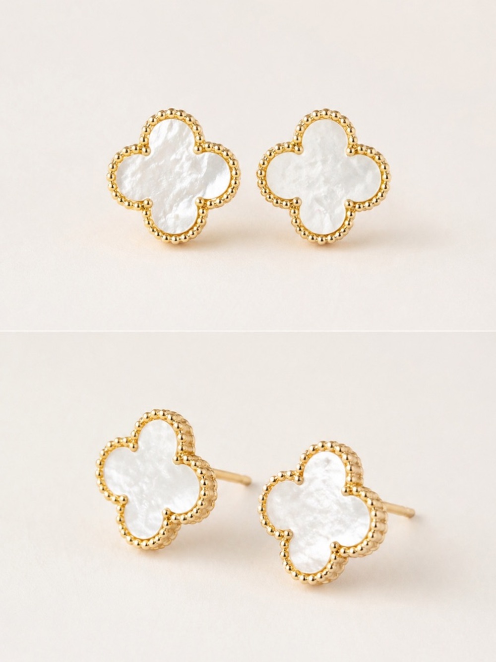 Gold & White Clover Stud Earrings - Women Jewelry